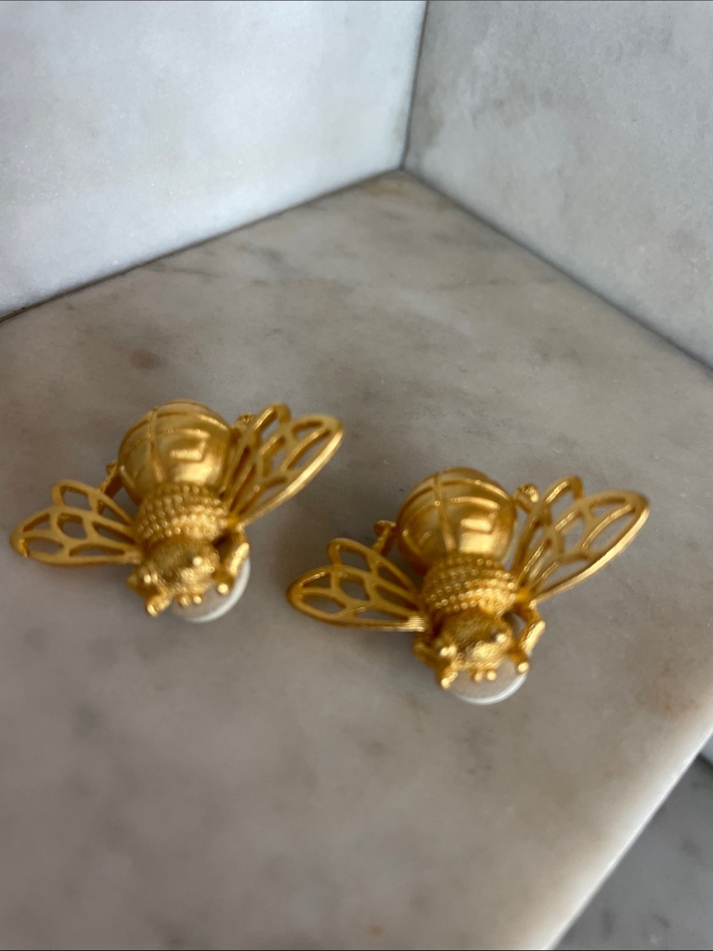 GIVENCHY Vintage 1980's 4G Logo Gold Plated Bee Insect Clip On Earrings